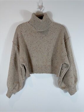 Blush Cropped Speckled Turtleneck Sweater - Tan Size Medium